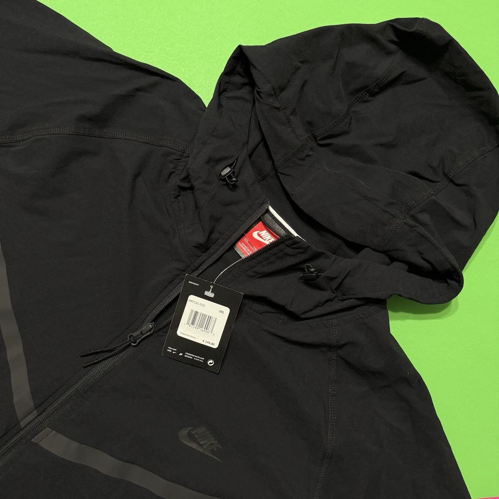 New Nike Tech Woven Windrunner Jacket Full Zip Men Black HM7151-010 Size 2XL